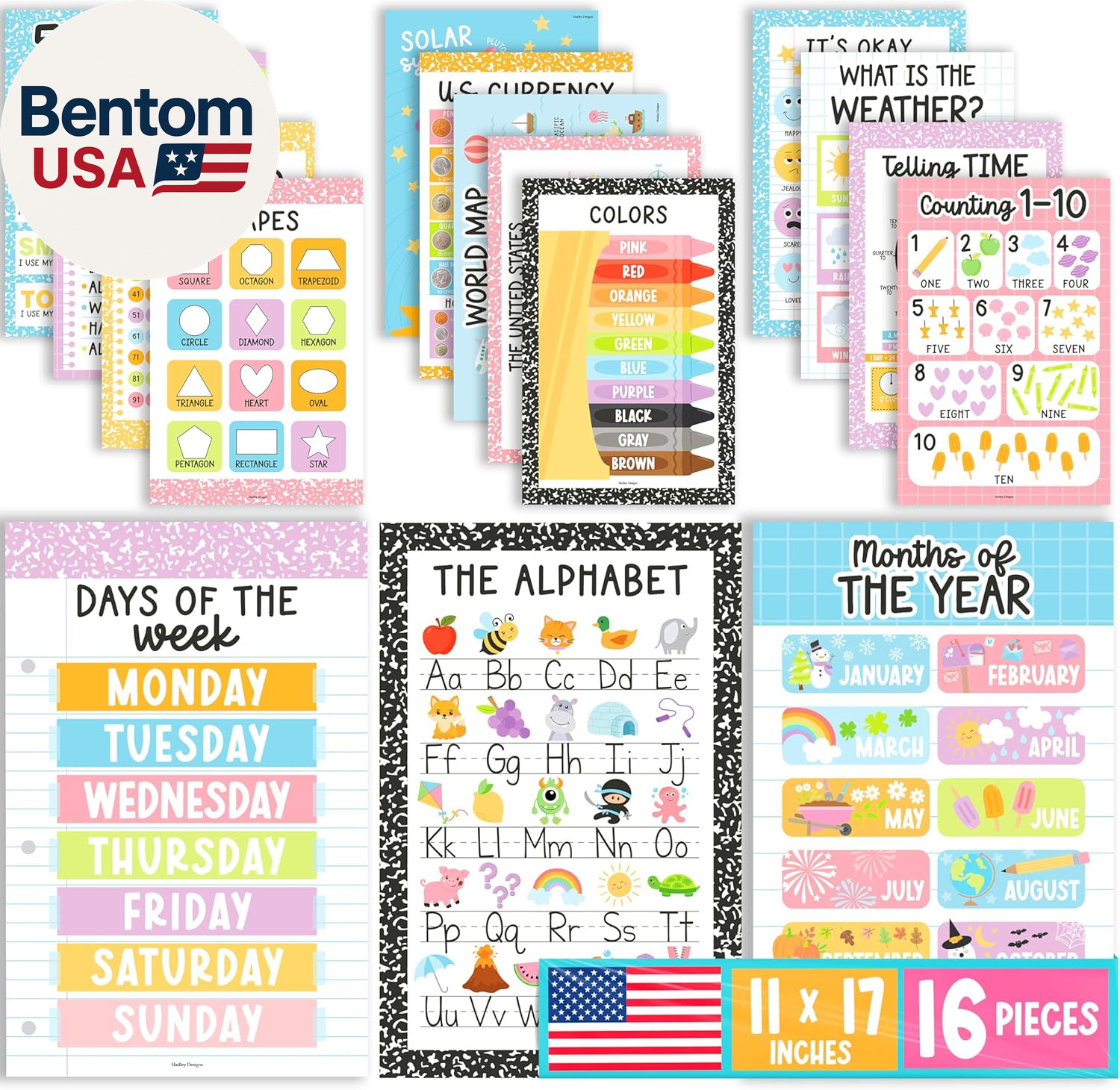16 Educational Posters for Classroom Must Haves – Laminated Pre-K Posters for To