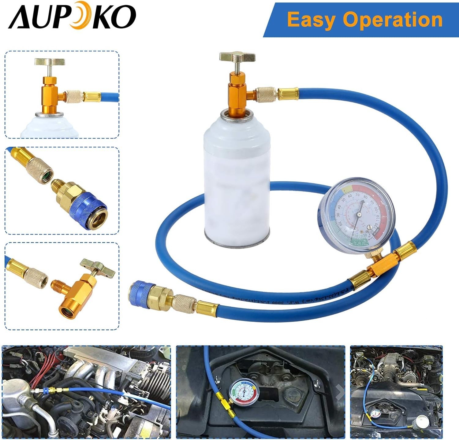 R134A Recharge Hose Kit with Gauge, 59” AC Refrigerant Recharging Hose with …