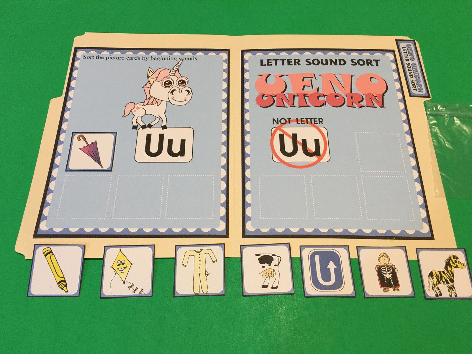 Ueno Unicorn – Letter Uu – DIY File Folder game – Printed / Uncut