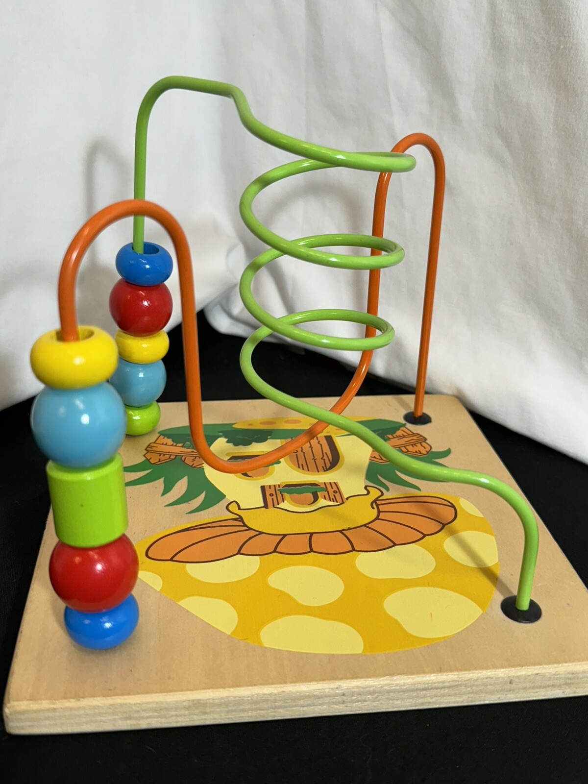 Colorful Wood Bead Maze Toy Two Tracks Mushroom House Graphics Bead Toy
