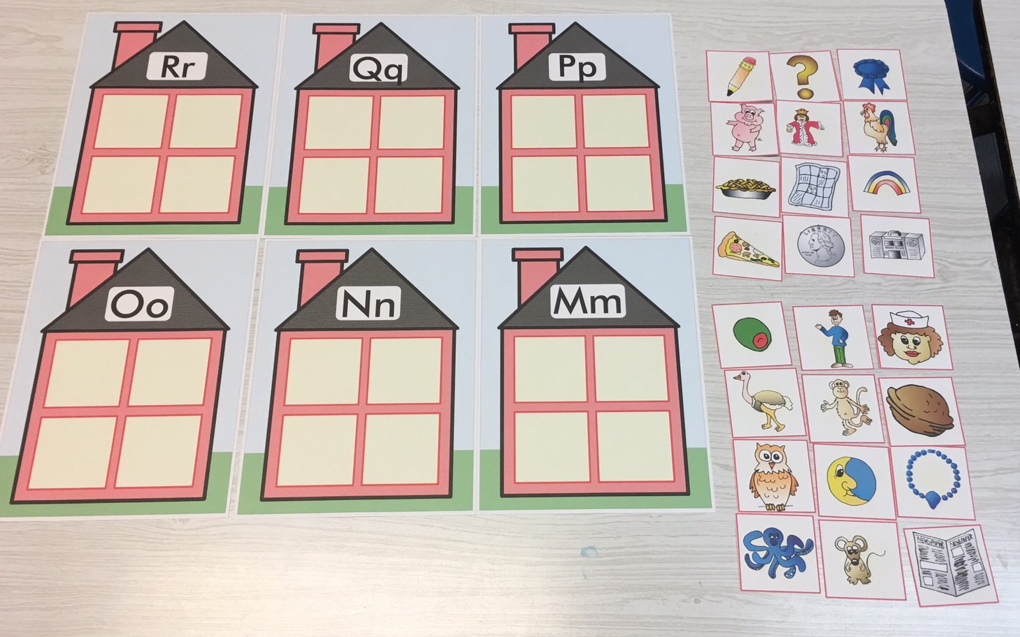 Alphabet House Game – Beginning Sounds – Learning Center M, N, O, P, Q & R