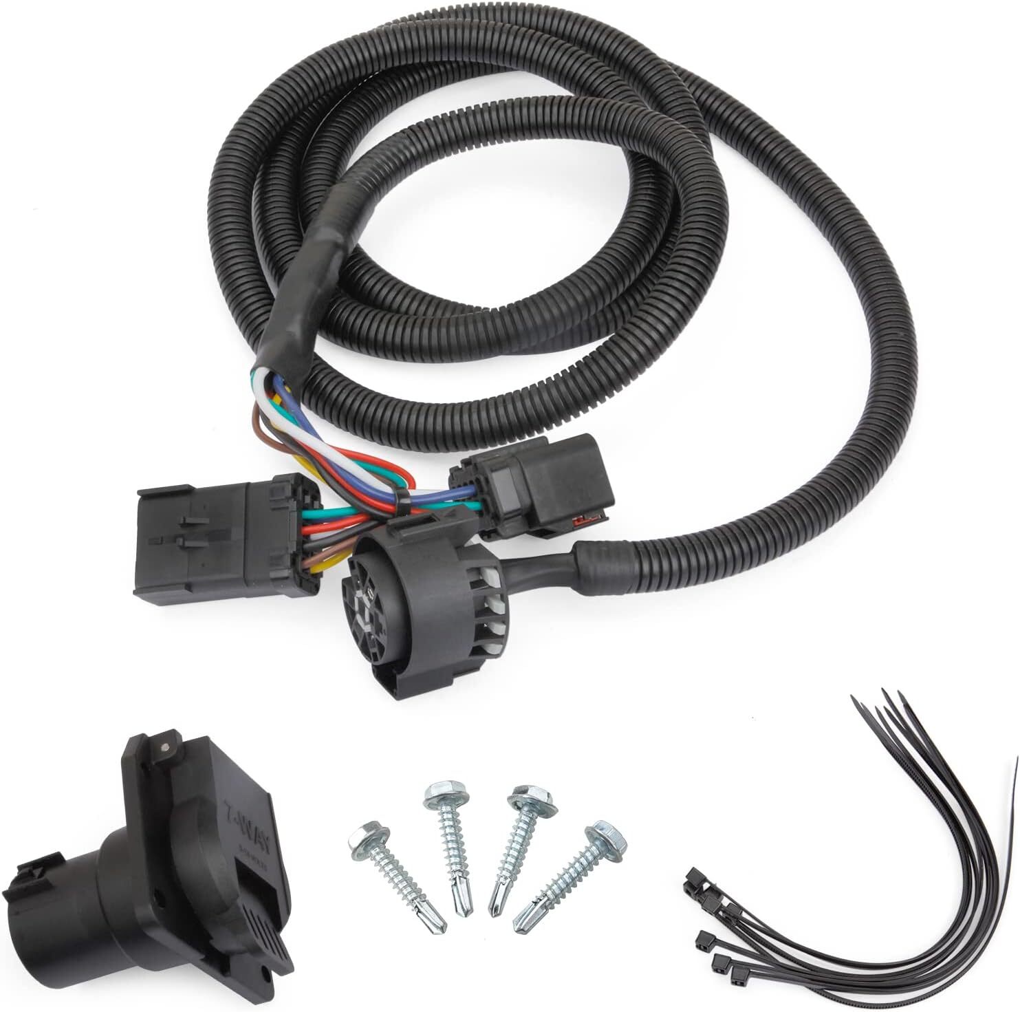 MITZONE 7-Foot 7-Pin Truck Bed Trailer Wiring Plug Harness Extension Compatible