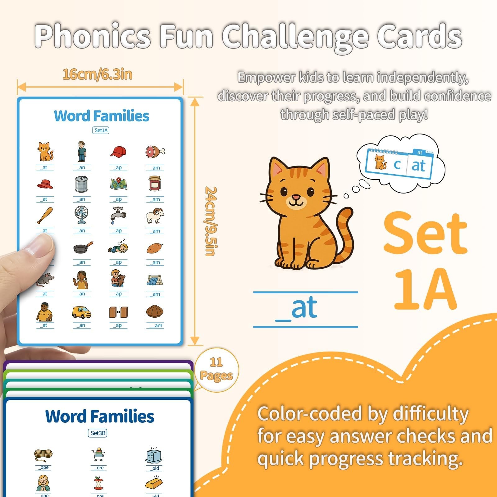 Phonics Flash Cards & Word Family Build Book, 40 Read & Rhyme Flip Books, Lea…