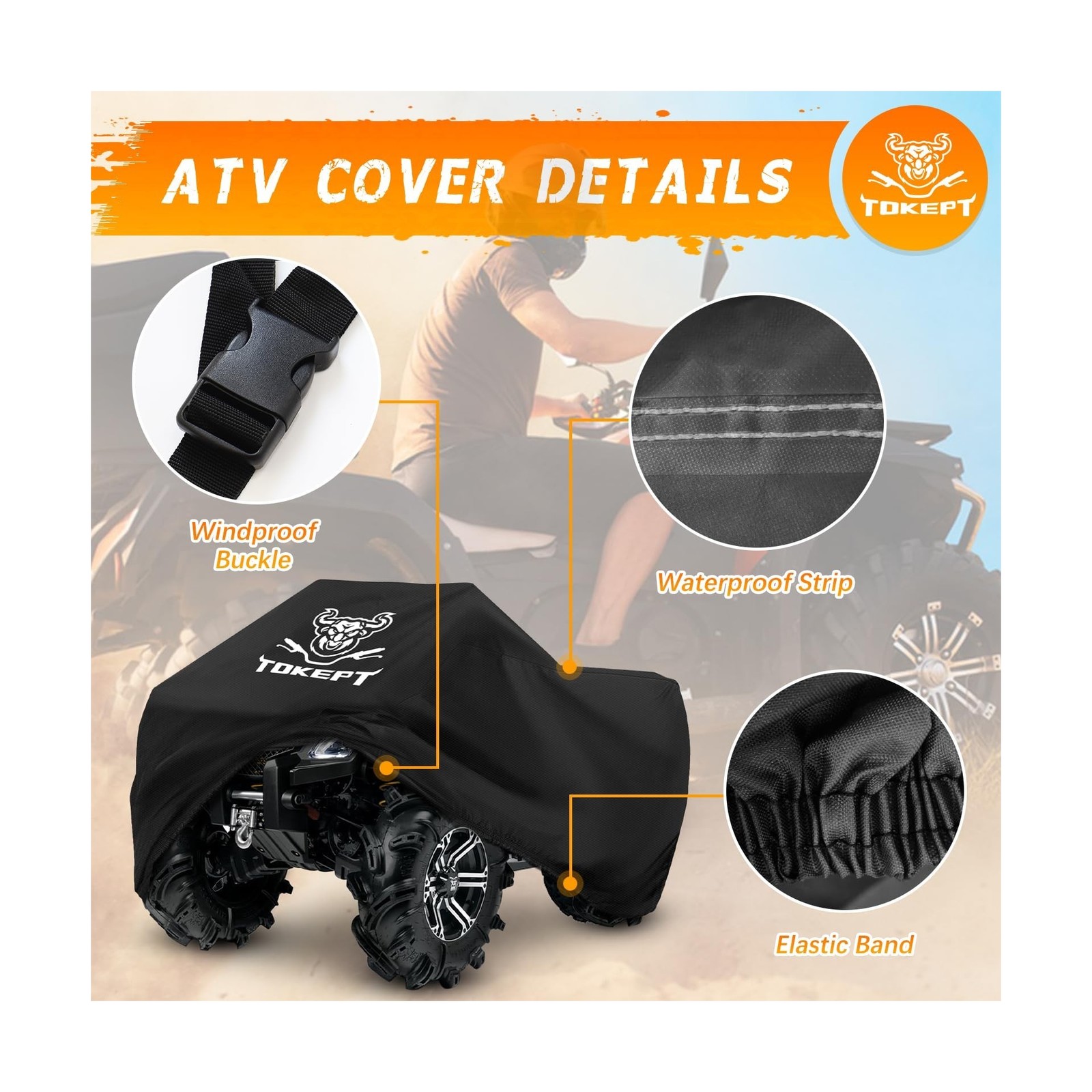 ATV Cover, Heavy Duty Black Waterproof Oxford Fabric Protective 4 Wheeler Qua…