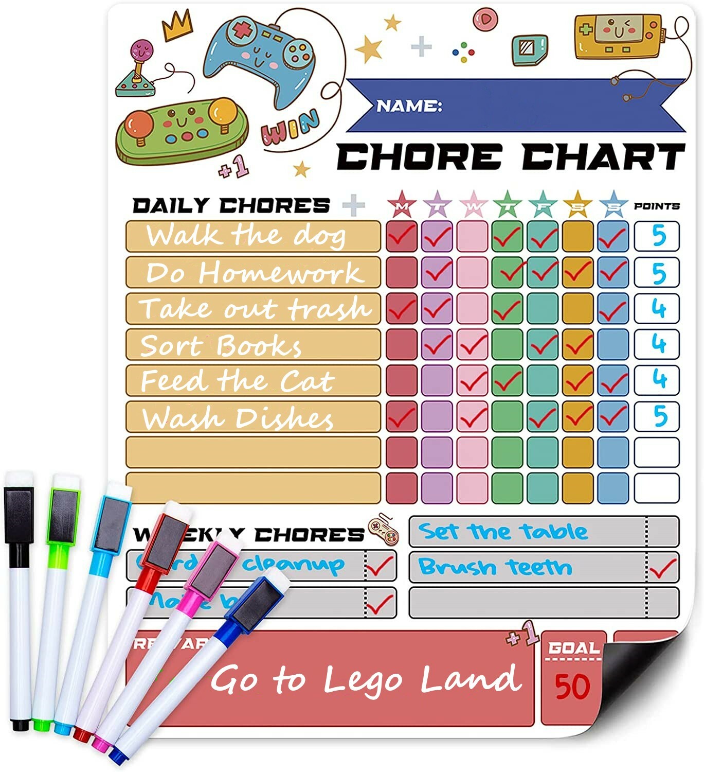 Video Game Theme Chore Chart, Magnetic Reward Chart for Kids