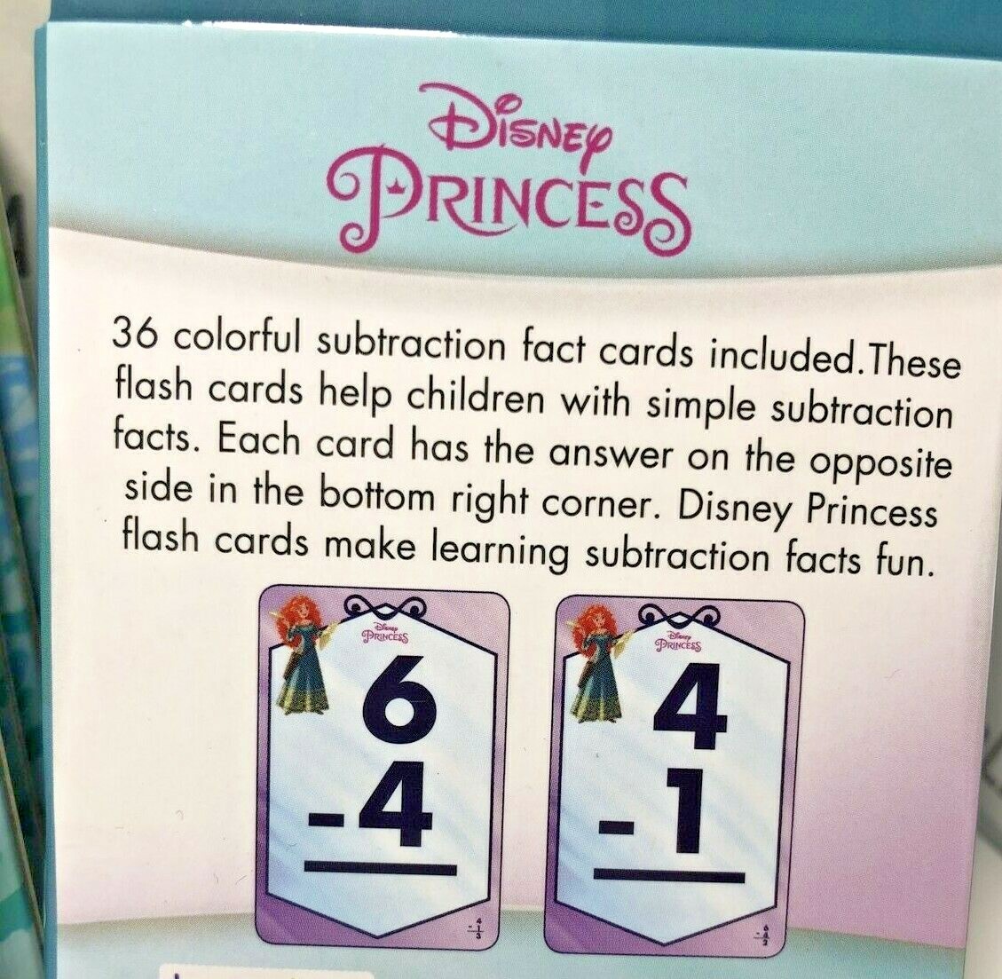 Lot of 3 Disney Princess Learning Flash Cards, Addition, Subtraction, Numbers &