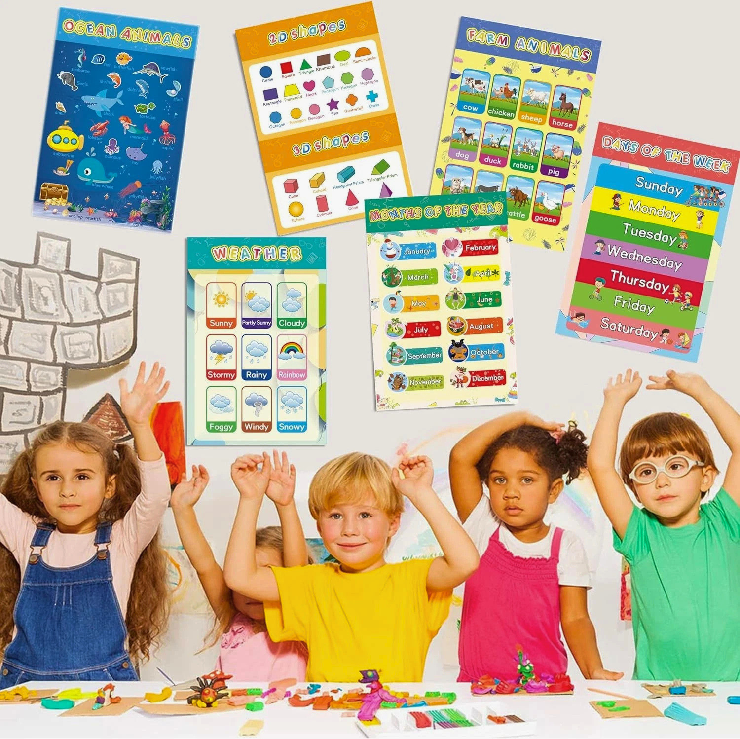 16 Educational Laminated Preschool Posters Set Alphabet Numbers