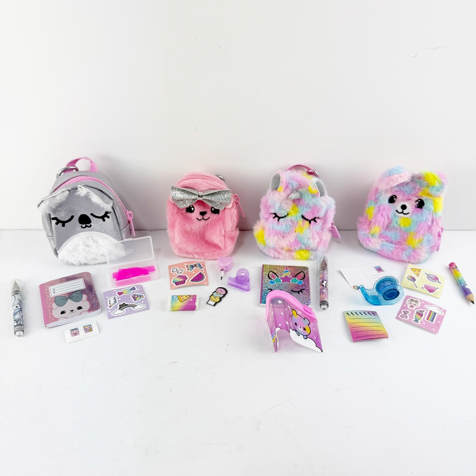 Lot of 4 Miniature Animal Backpack Clip Ons With Fun Accessories & Tools