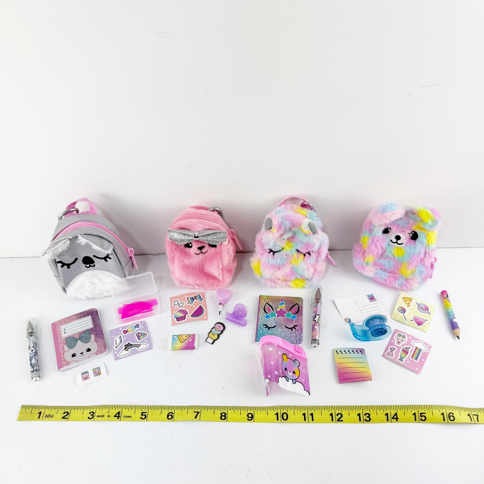 Lot of 4 Miniature Animal Backpack Clip Ons With Fun Accessories & Tools