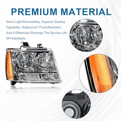 Headlights for 2007-2013 Chevy Tahoe Avalanche Amber Reflector & Chrome Housing