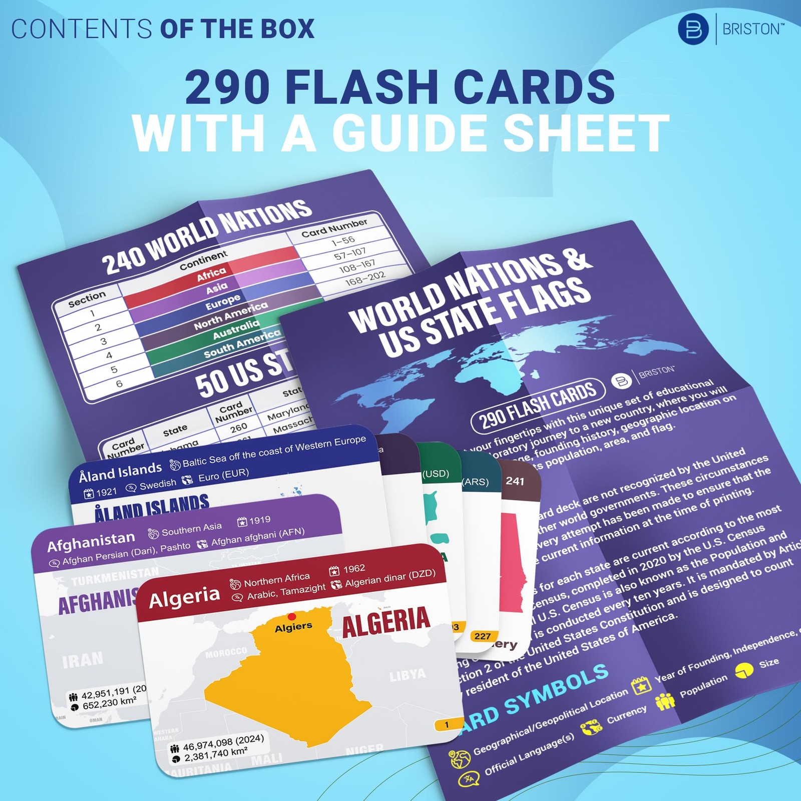 World Nations & US State Flags Flash Cards – 290 Geography Flashcards Kids Teens