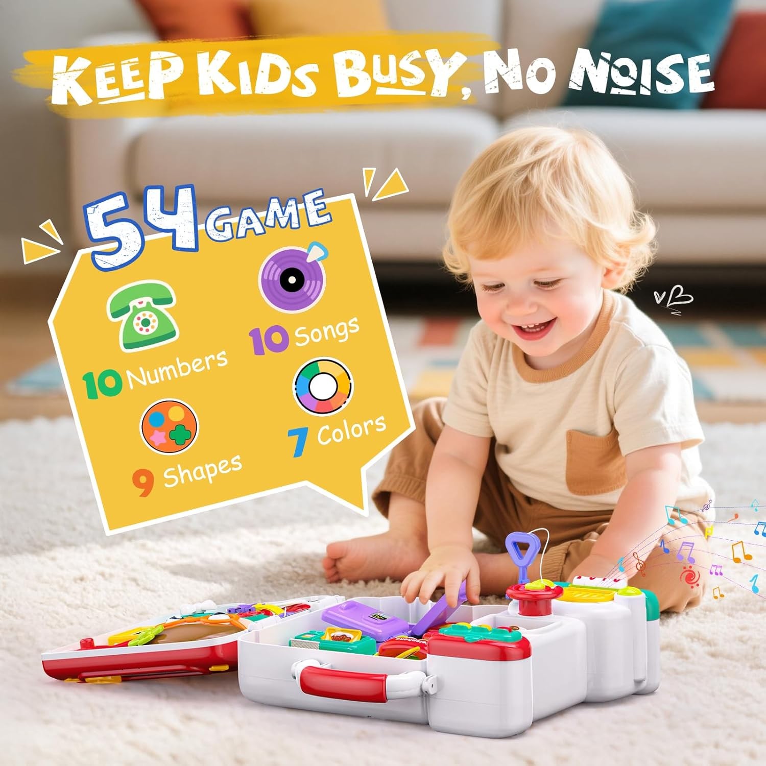 54-in-1 English/Spanish Busy Board, Montessori Educational Toy for 1–2 Yr