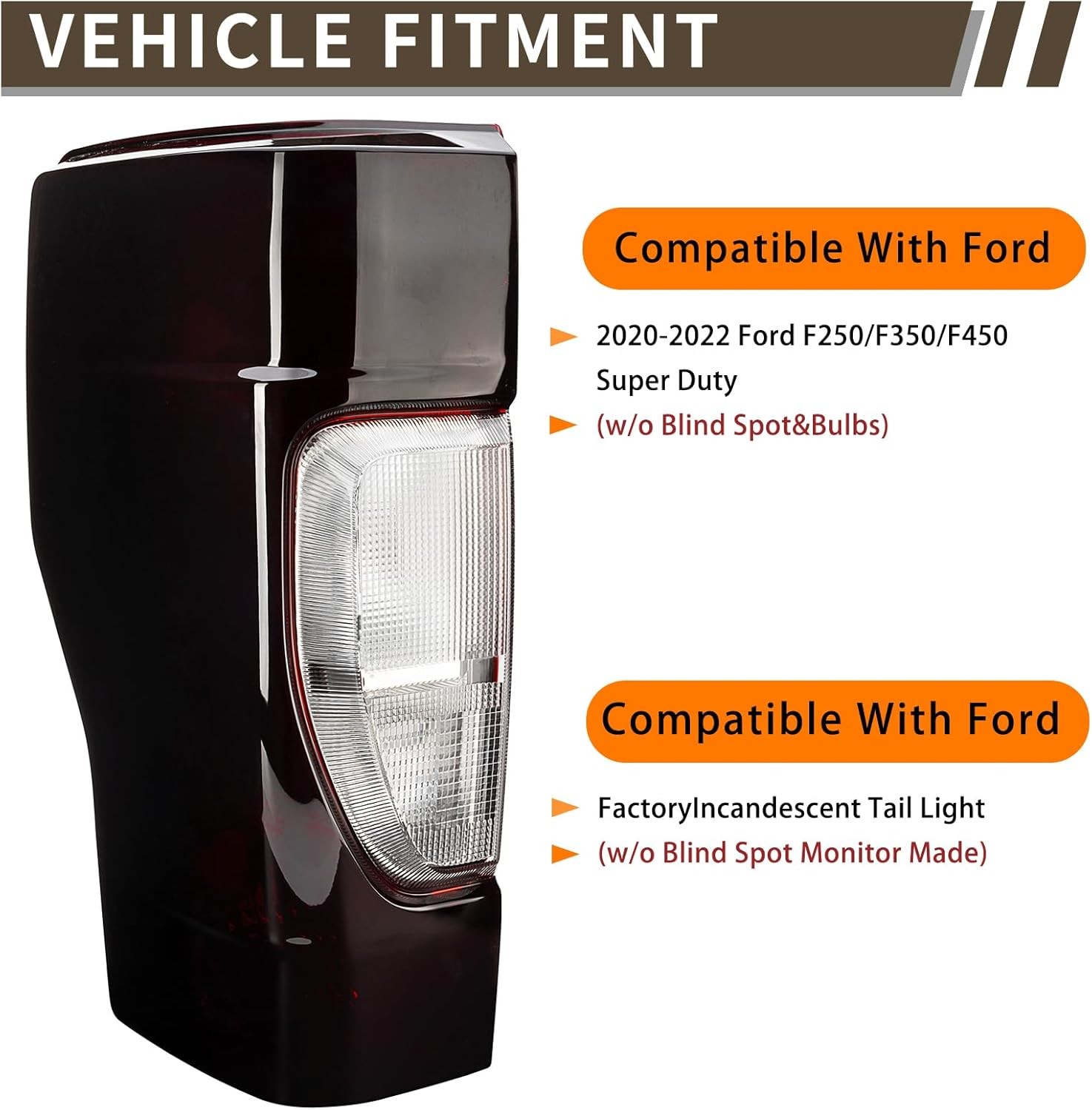 Right Passenger Side Rear Tail Light Assembly for 2020-2022 Ford F250/F350/F450