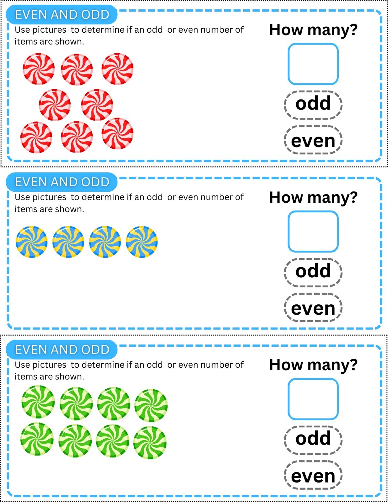 EVEN AND ODD – Laminated Math Kits – 30 Activity Cards – Math Center