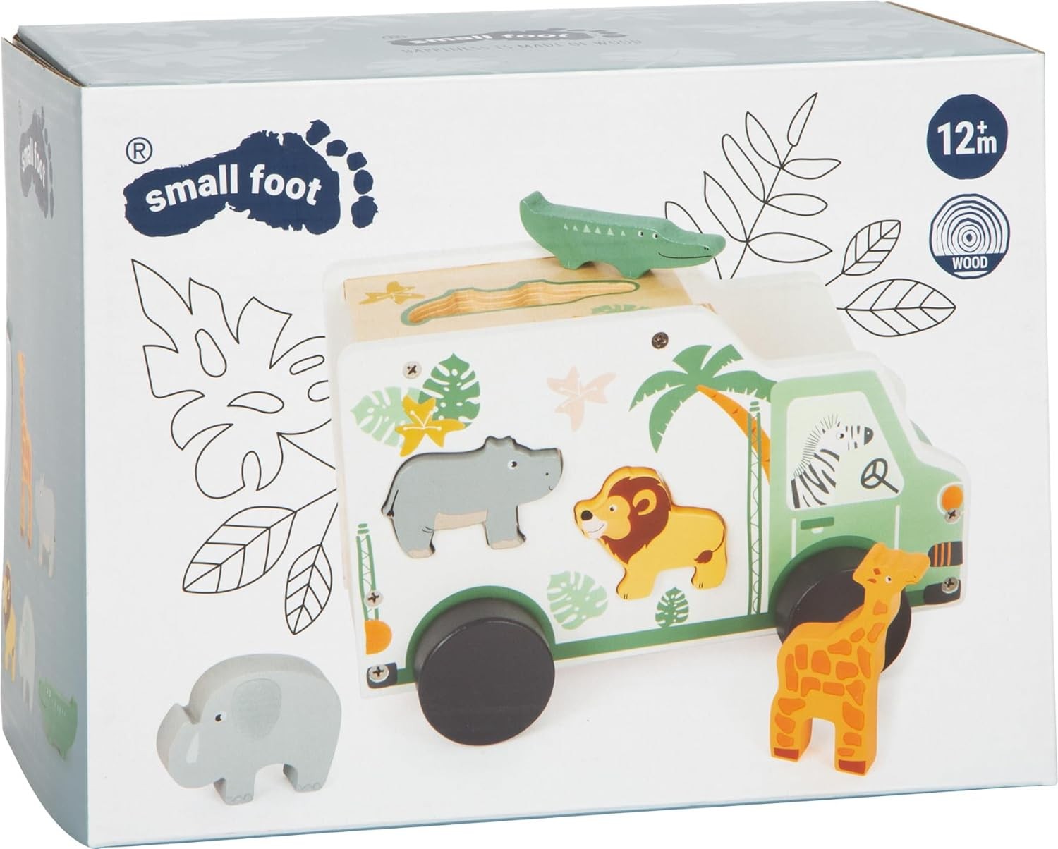 Small Foot Wooden Plug Safari Car Motor Skills Toy Made of Wood with Figures fro