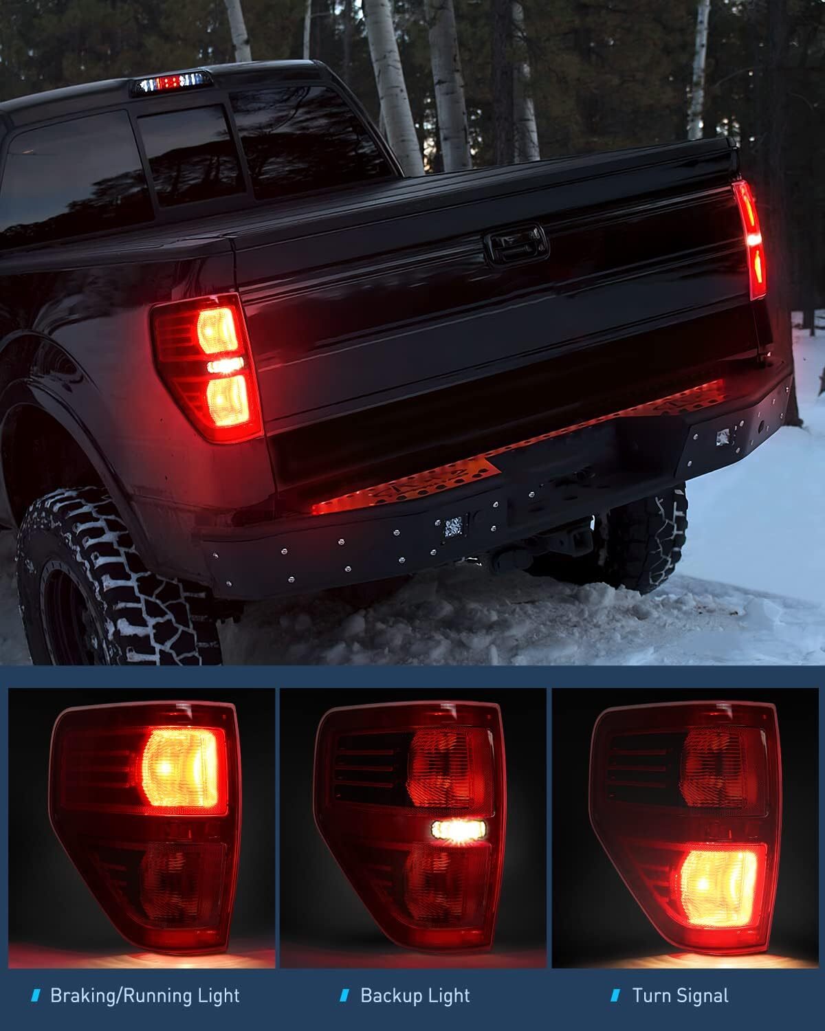 09-14 Ford F150 Left Driver Side Tail Light Black Trim Brake Signal Red Housing