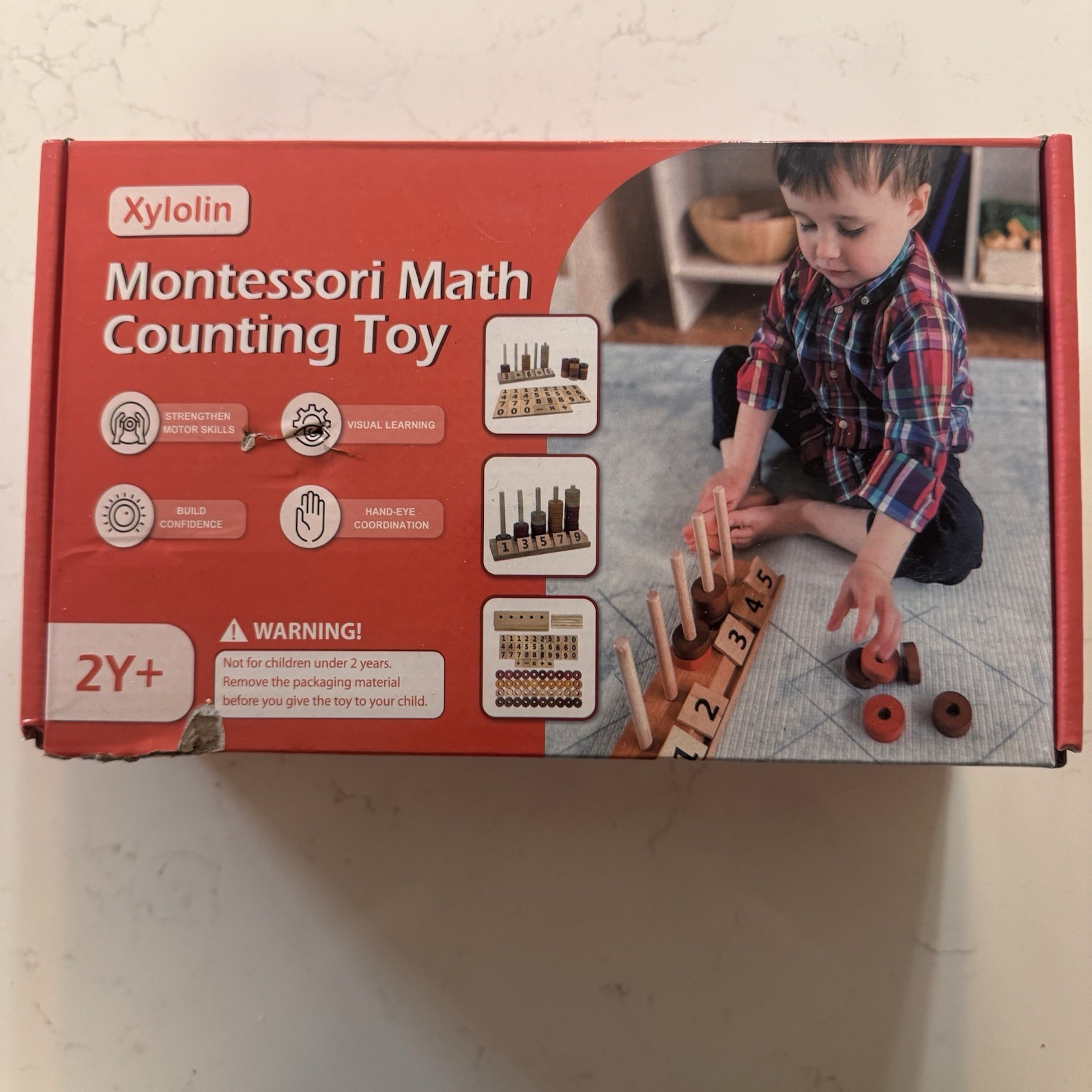 Montessori Math Counting Toy Wooden Number Tiles & Ring Blocks 35 40