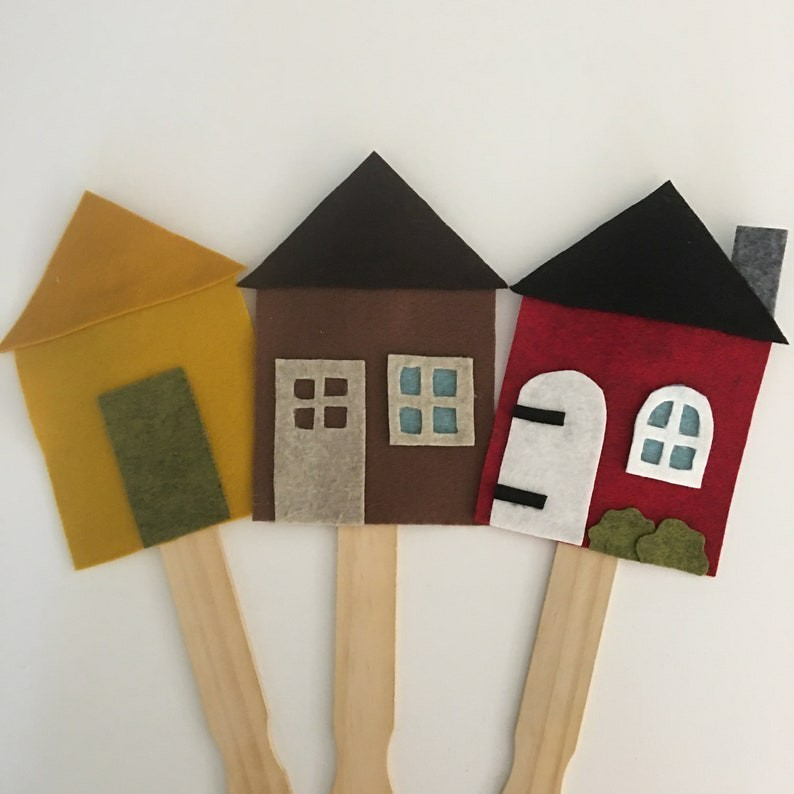 3 Little Pigs and the Big Bad Wolf Felt Board Pieces or Paint Stick Puppets