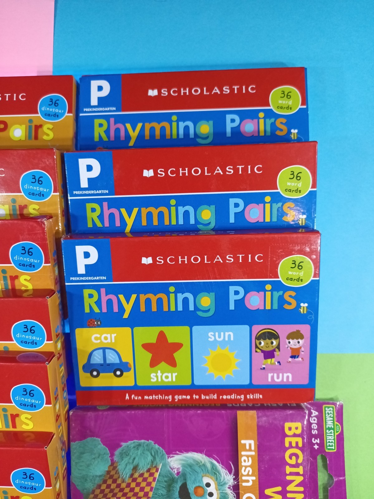 Scholastic Sesame Street Dinosaur Rhyming Words Flash Cards Matching Lot of 10