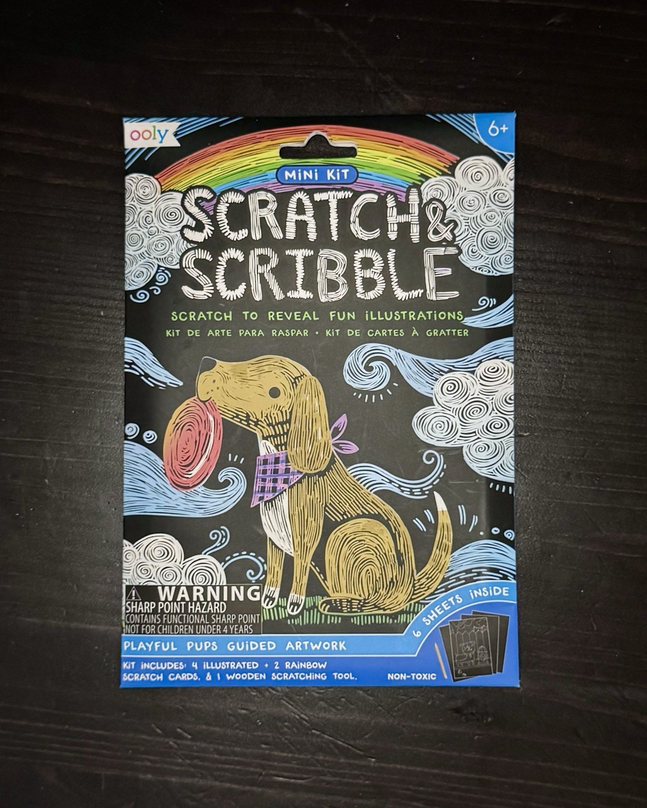 NEW Mini Scratch & Scribble Art Kit: Playful Pups 4 x 6 In 6 Sheets OOLY