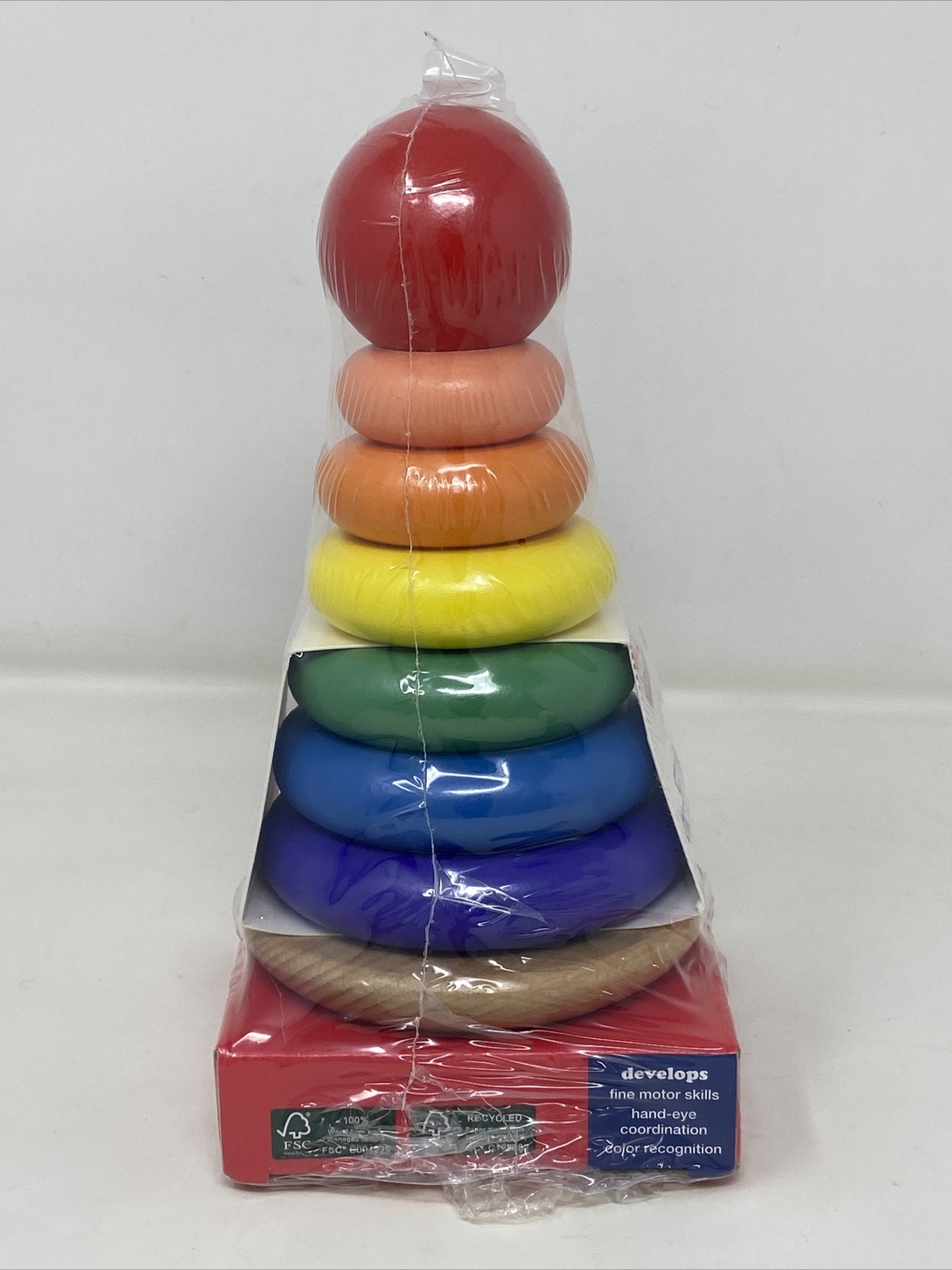Wooden Stacking Rings Toy for 12mos+, Wood Sensory Tower