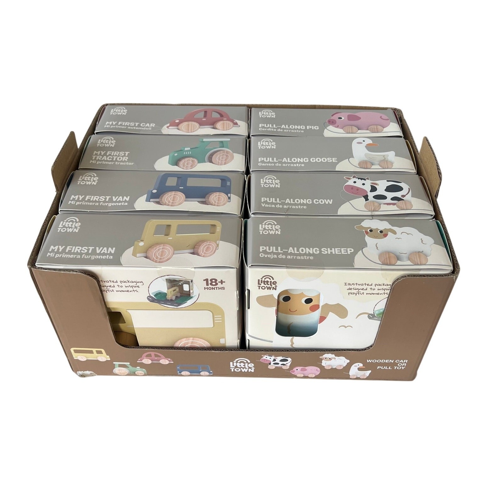Little Town Wooden Baby Toy Lot 8 NIB Pull-Along Animals & Cars Aldi Montessori