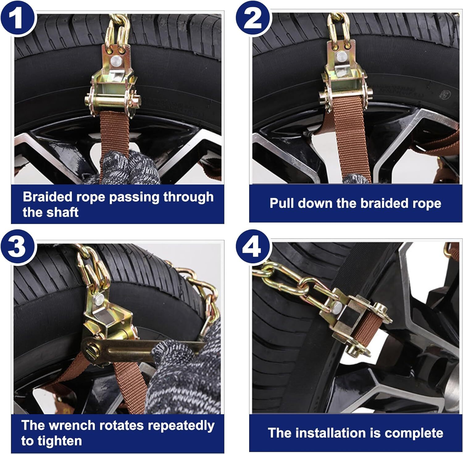 12 Pack Tire Snow Chains, Lypumso Emergency Cable Tire Chains, Anti-Skid