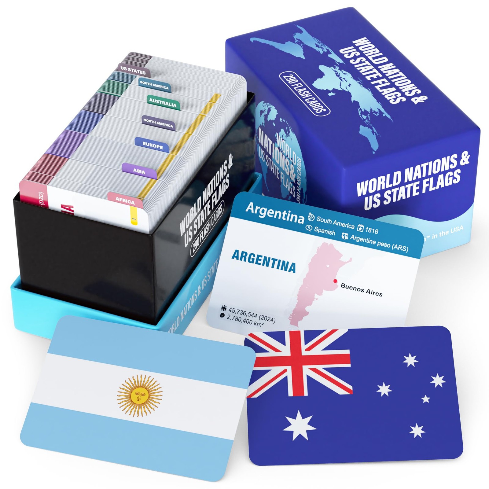 World Nations & US State Flags Flash Cards – 290 Geography Flashcards Kids Teens