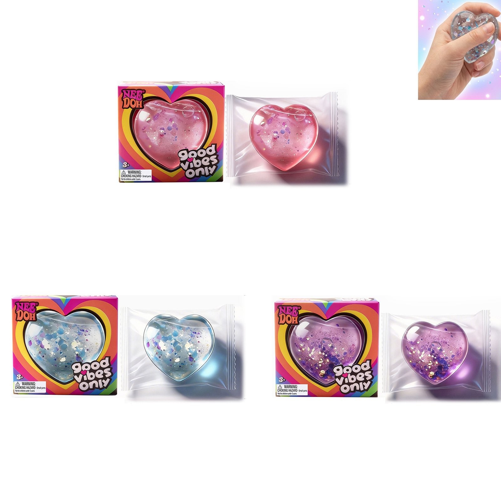 Good Vibes Only Heart Squeez Toy Pink Blue Purple Heart 1/3Pcs JQ