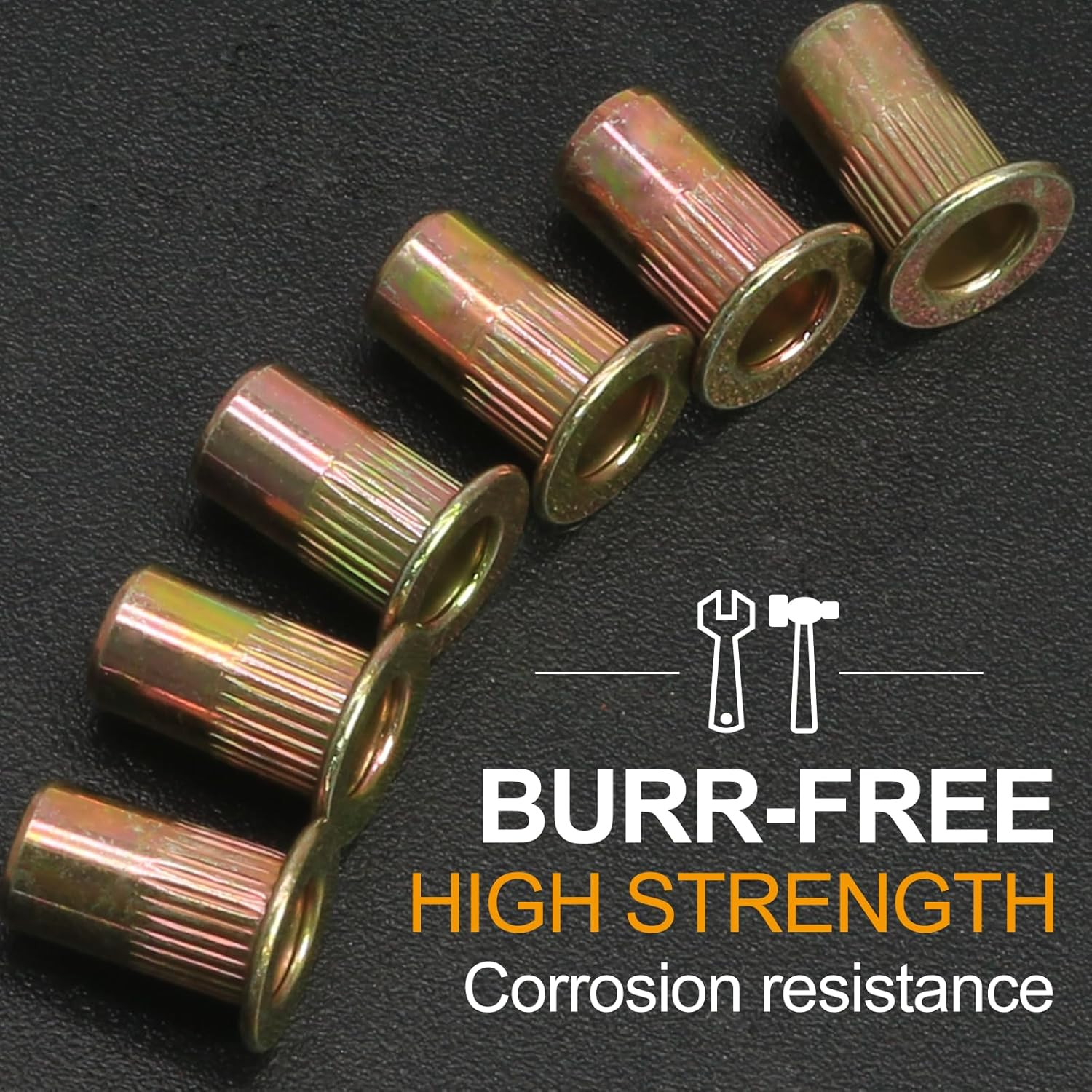 100Pcs #10-32 Rivet Nuts, Carbon Steel Rivnut Flat Head Threaded Insert Nut Knur