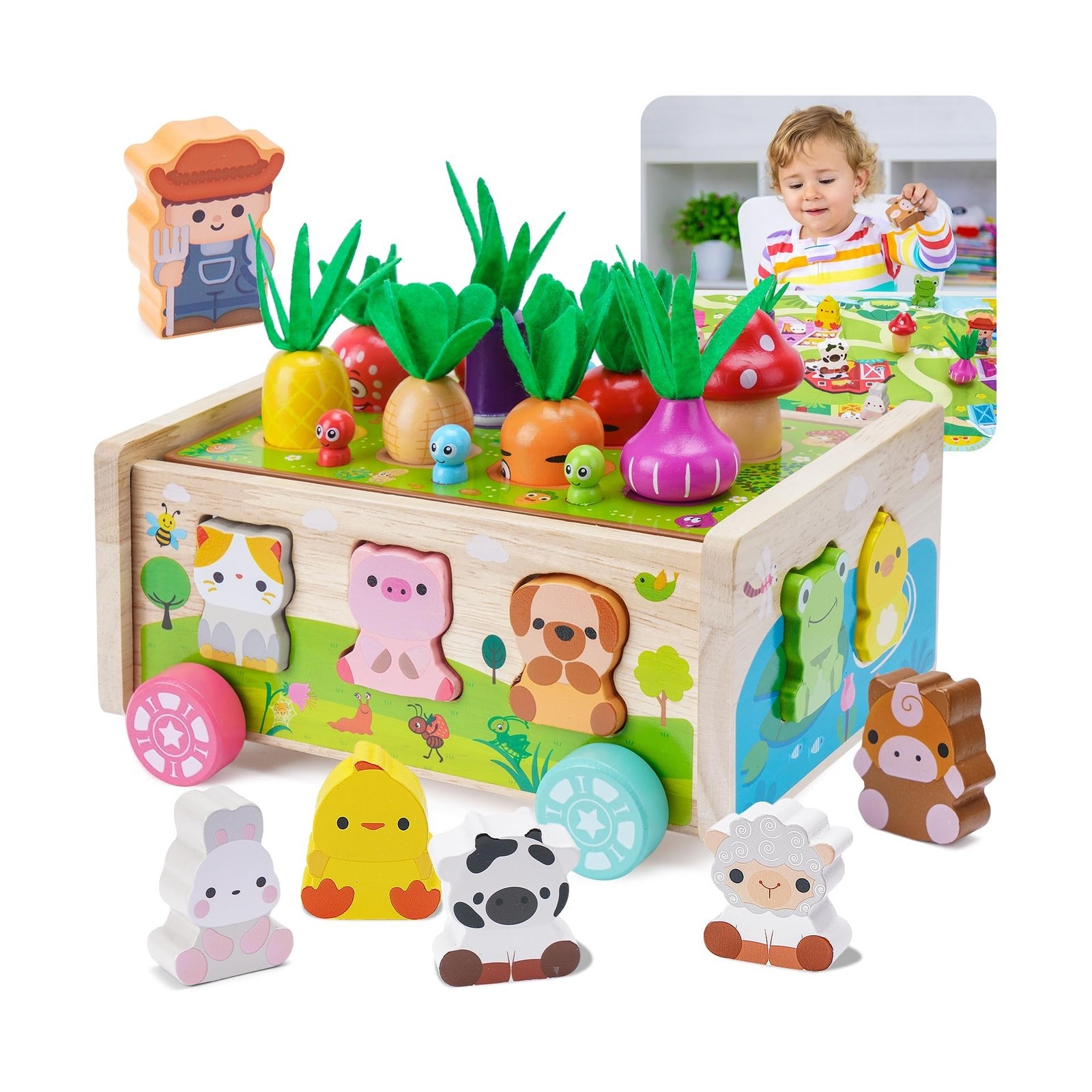 Toddler Montessori Wooden Farm Toys | Babies 12-18 Months Toy with … Fast Ship