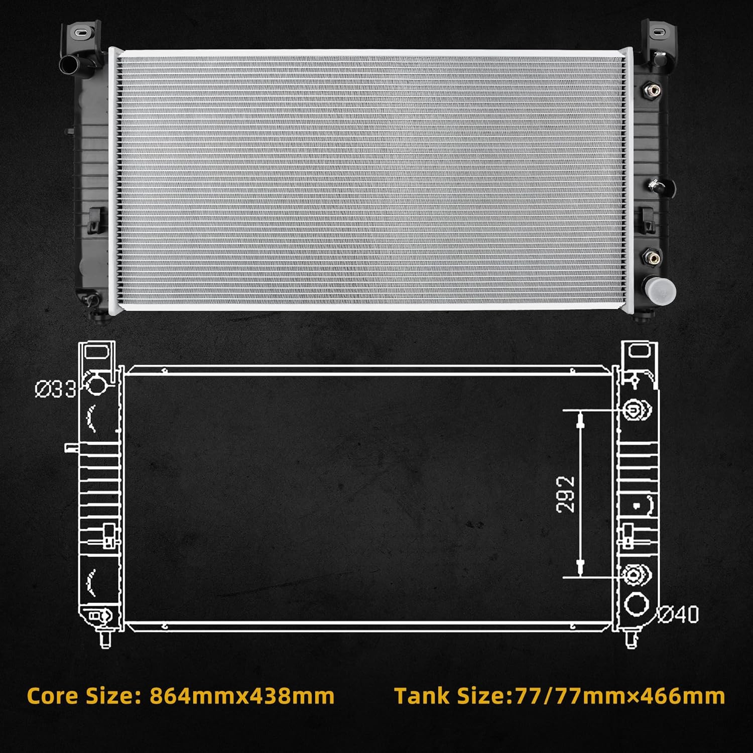 DWVO 34 Inch Core Radiator Compatible with Chevy Silverado Suburban Tahoe, Fit f