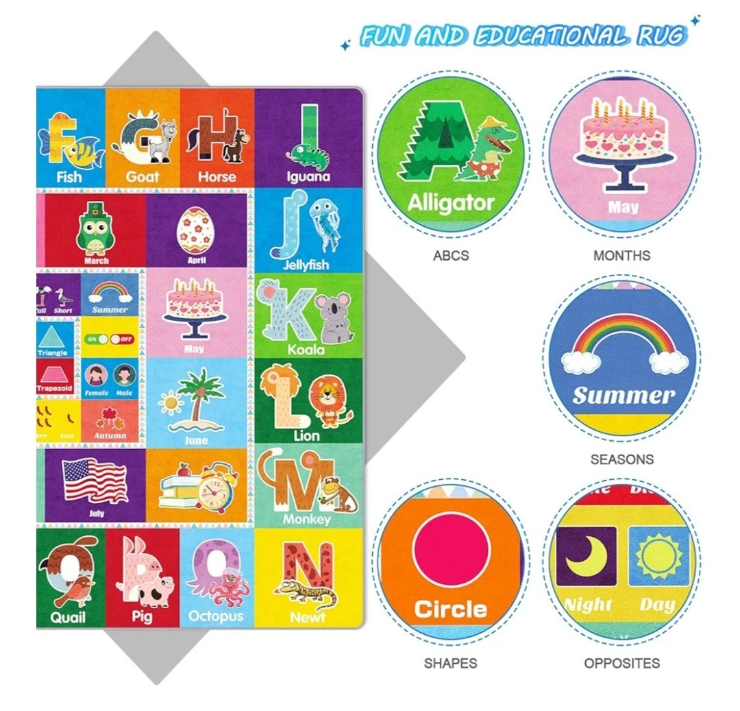 Party Kingdom Kids Play Rug Non-Slip 78.7×59 ” Educational ABC/Months/Seasons