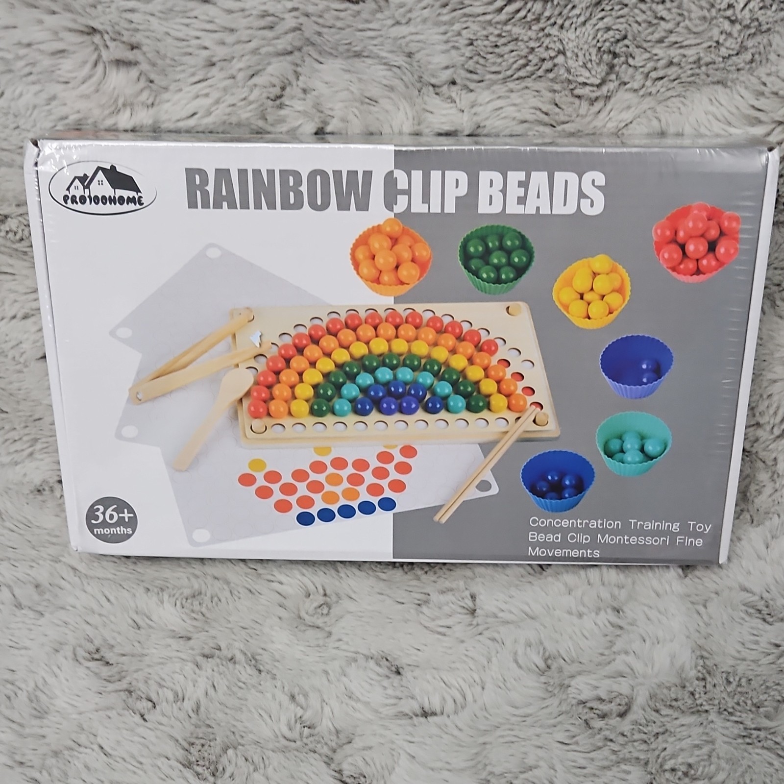 Protonhome Rainbow Clip Beads Montessori Toy Multicolor Shapes Ages 36+ Months