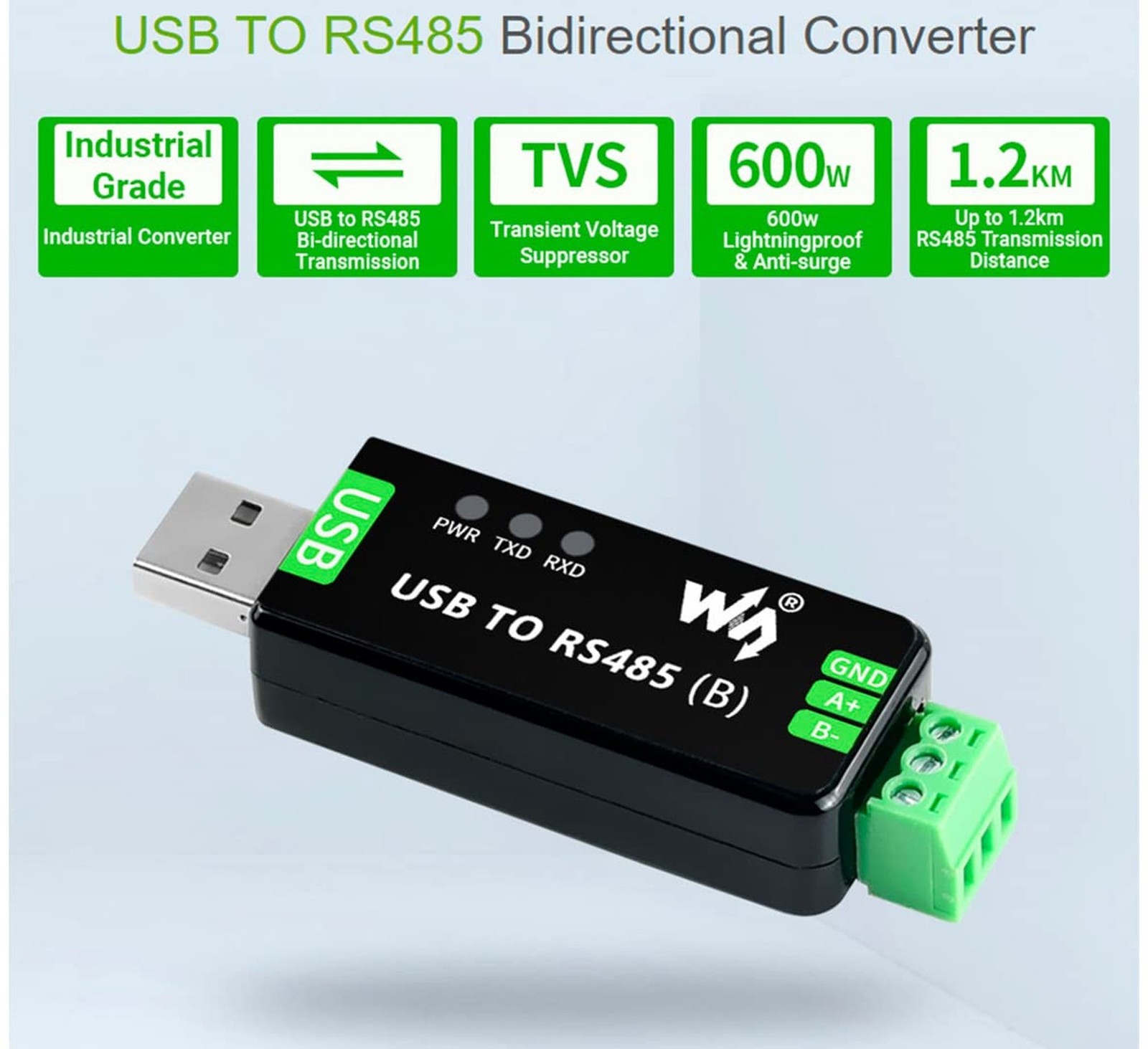 Industrial USB to RS485 Bidirectional Converter Onboard CH343G Chip, Multi-Pr…