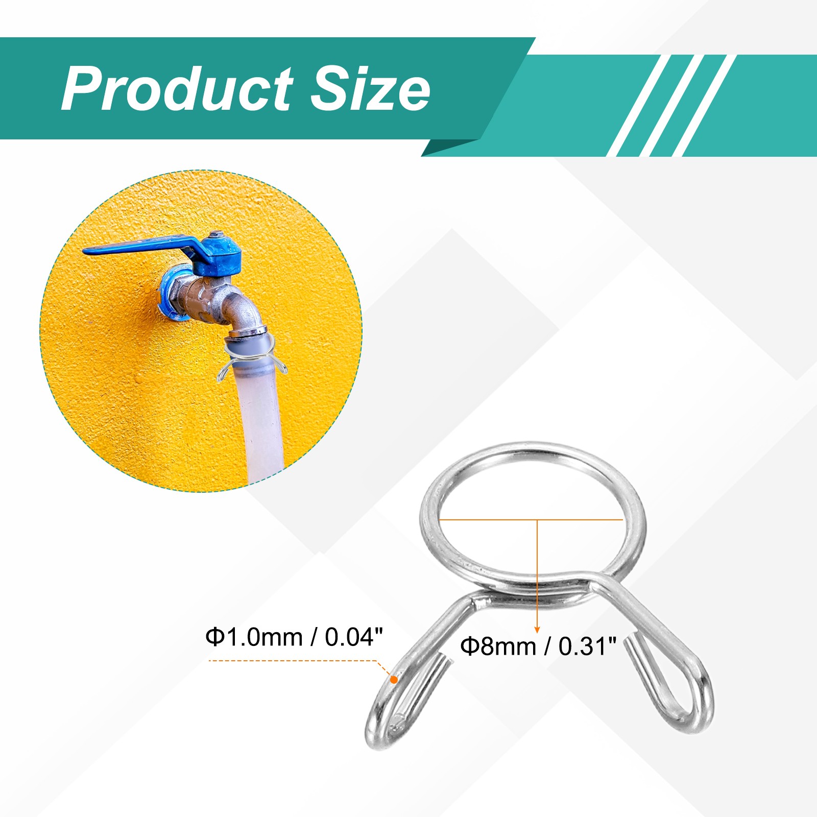 20Pcs 8mm ID 9.3mm Clamp Dia Silver Fuel Line Hose Clips Steel Spring Clips