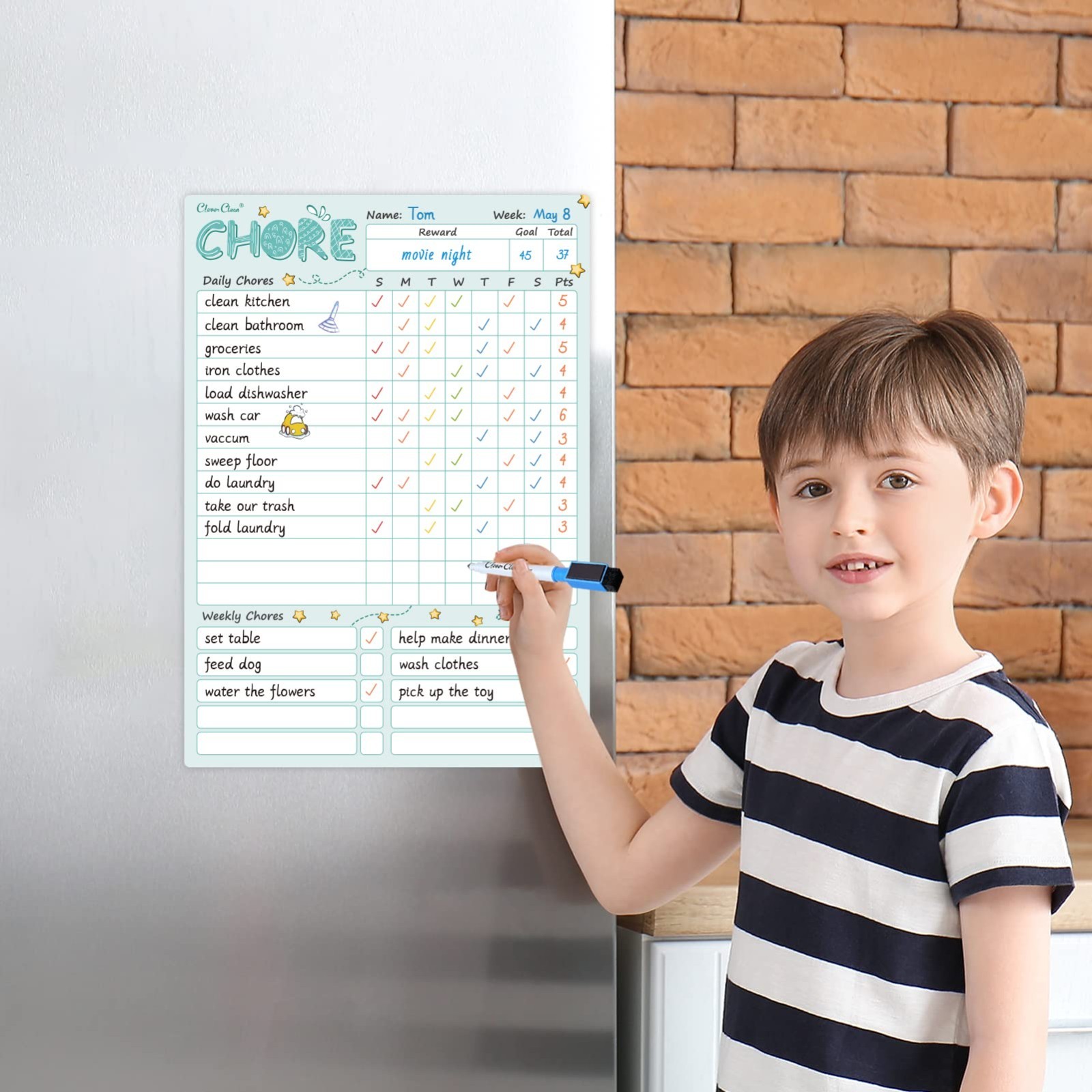 Magnetic Dry Erase Chore Chart for Kids & Teens – 8.5″x12″ Behavior Board + 6 Ma