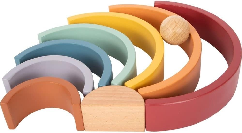 small foot Wooden Building Blocks Rainbow Safari, motor skills toy with 8 shapes