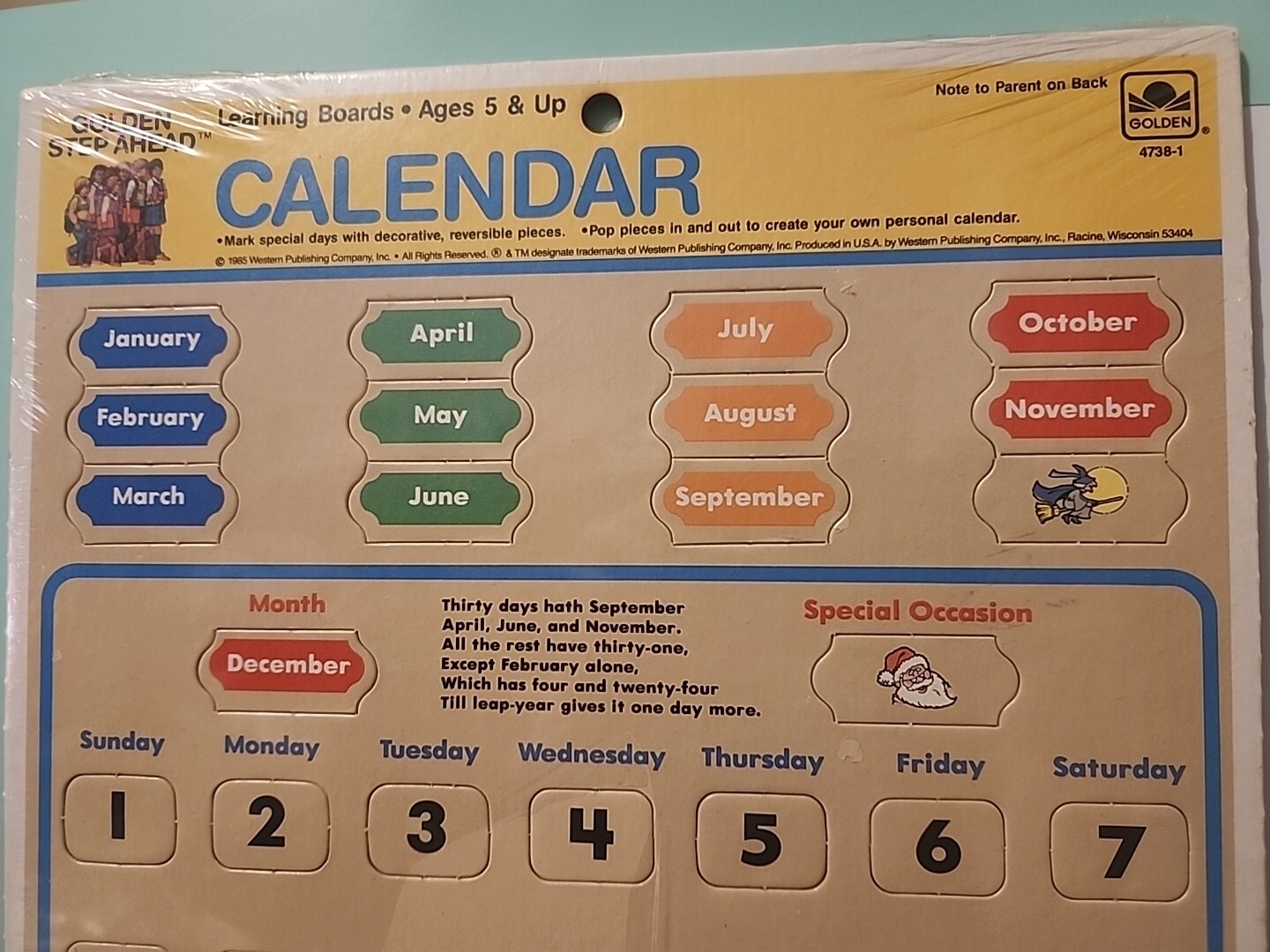 Vintage 1985 Golden Step Ahead School Classroom Calendar Learning Board 80’s NEW