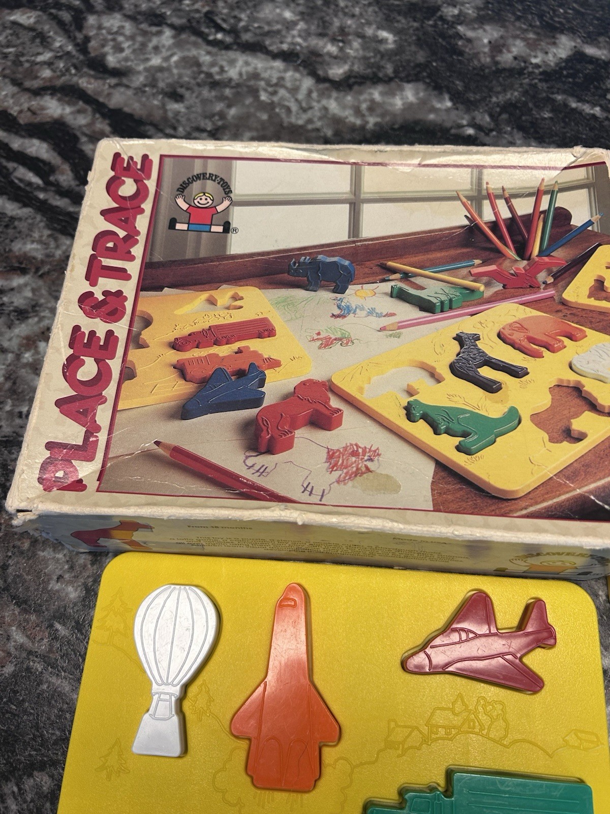 Discovery Toys Place & Trace Puzzle Dinosaur-Zoo-Transportation Stencils 1984