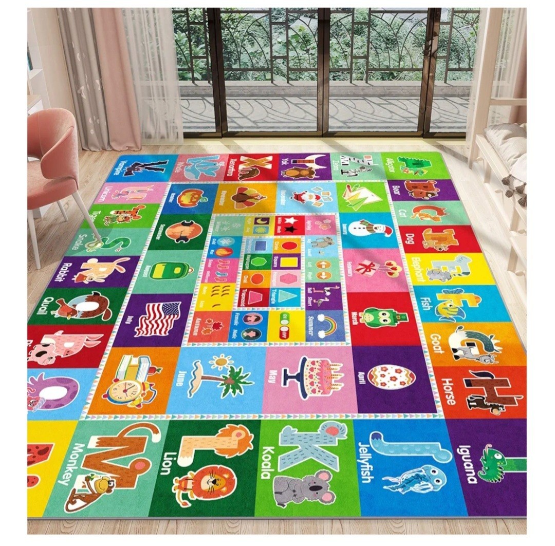 Party Kingdom Kids Play Rug Non-Slip 78.7×59 ” Educational ABC/Months/Seasons