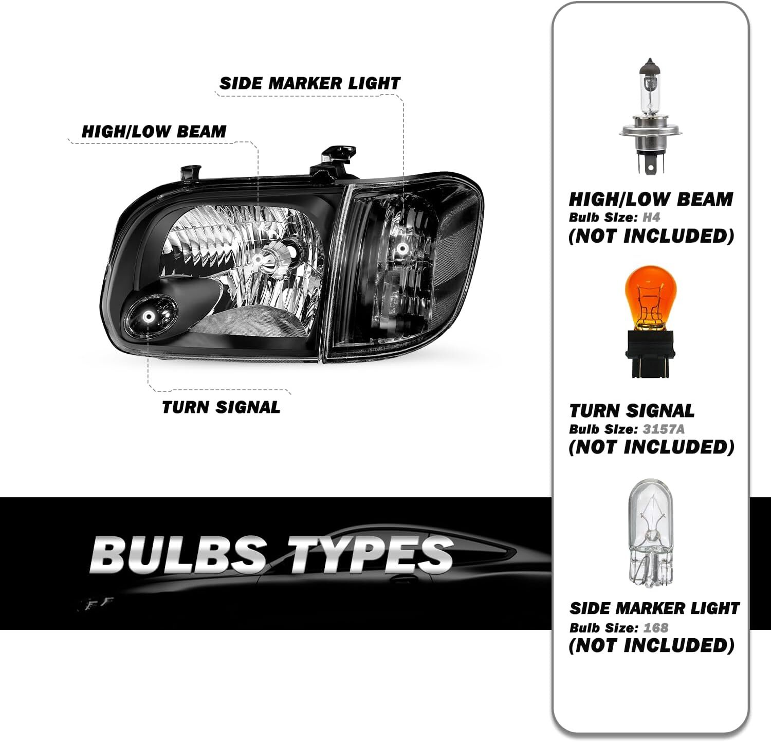 05-06 Toyota Tundra 05-07 Sequoia Headlight Assembly Black Housing Pair Clear