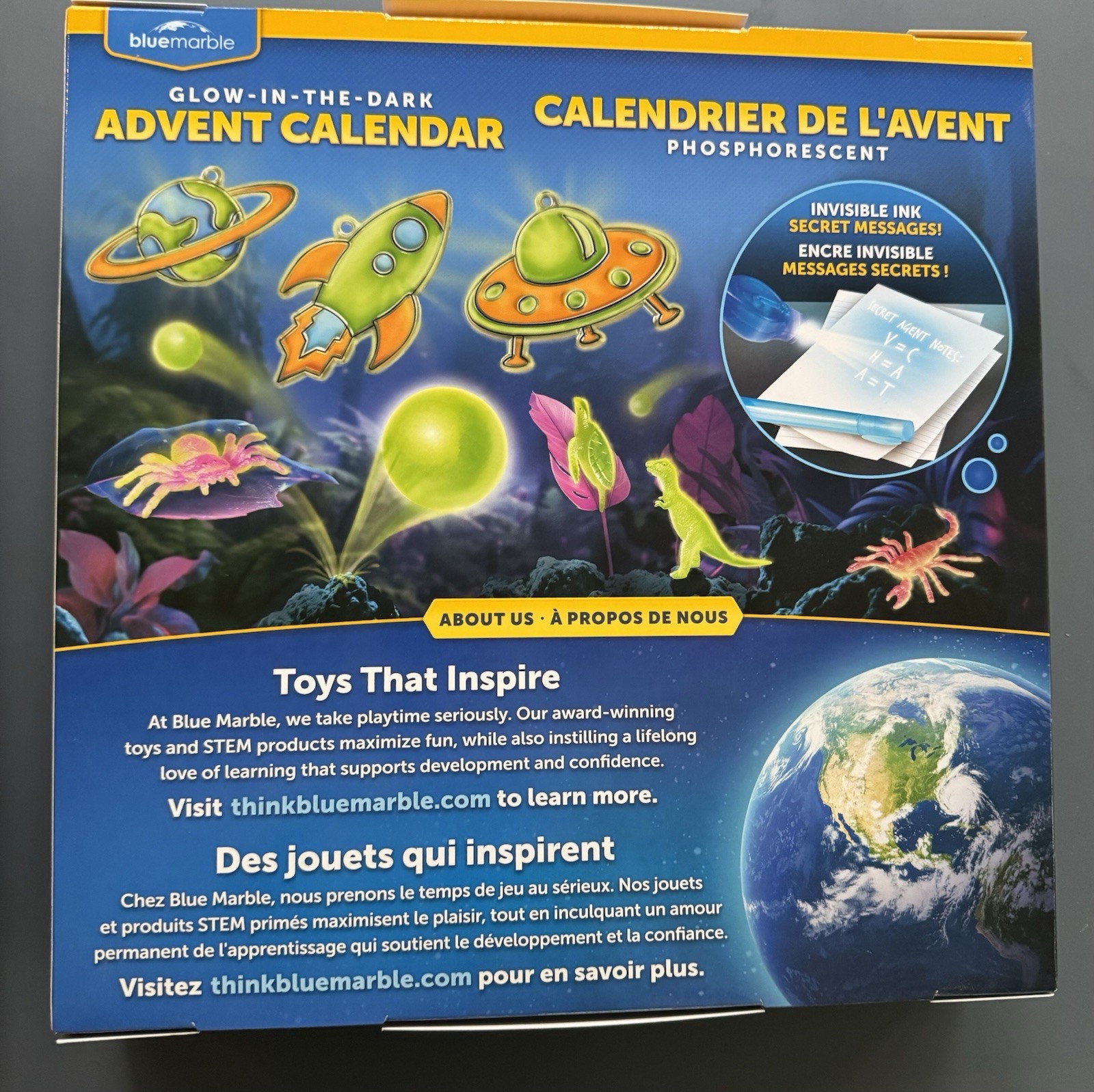 Set Of 2 NEW Blue Marble GLOW In Dark Advent Calendars Holiday Science Toy Set