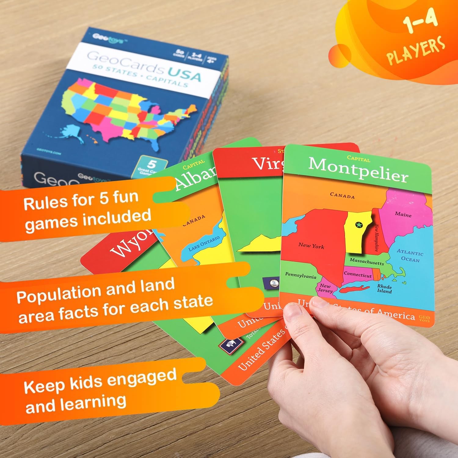 Geotoys GeoCards, USA Flash Cards Geography Game, Kid Card Games for Home,