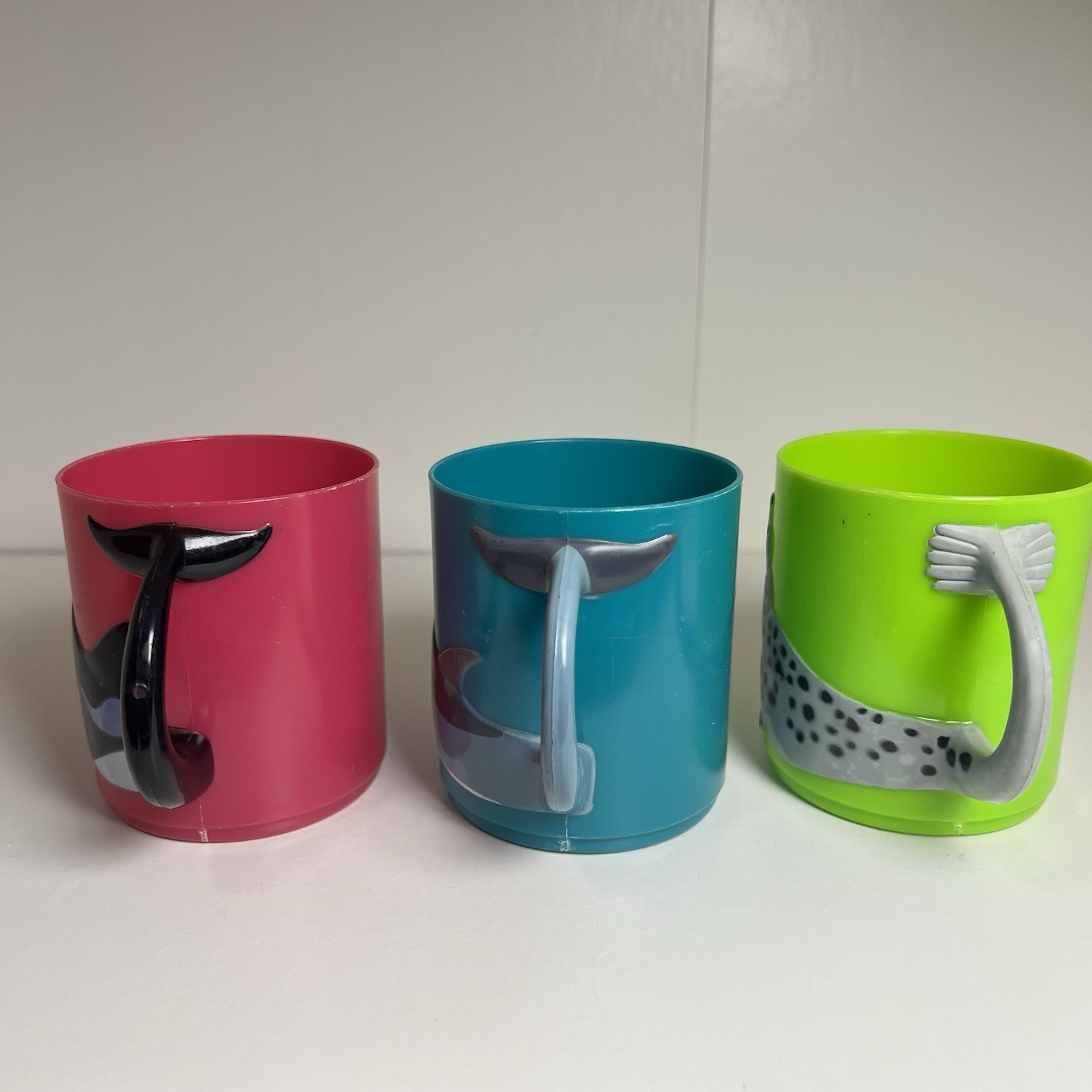 Children’s Plastic Drinking Handled Mugs – Seal, dolphin, whale -birght colored