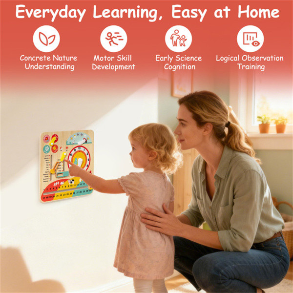 Wooden Kids Calendar & Clock Learning Board Montessori Educational Weather Toy