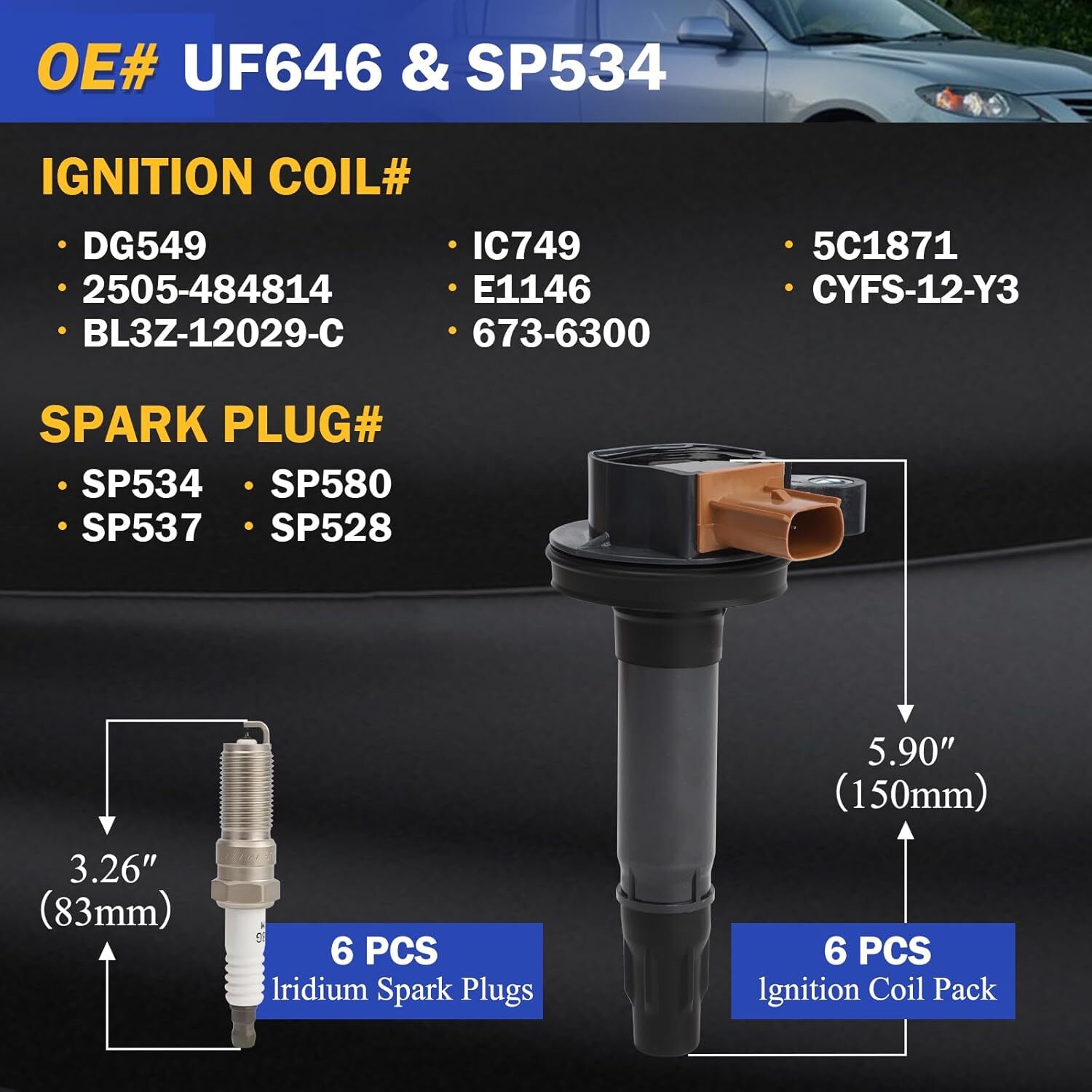 UF646 Ignition Coil & SP534 Double Iridium Spark Plug for 11-17 Ford F-150
