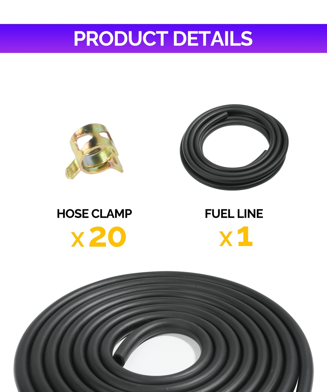 RACOONA 9.85FT Fuel Hose, 1/4″ ID with 20Pcs 2/5″ ID Hose Clamps – Stretchy F…