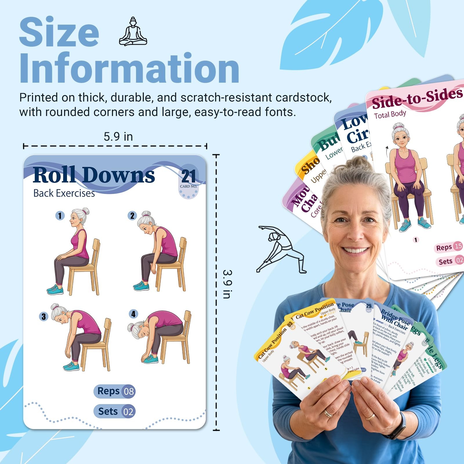 Gentle Chair Yoga Program for Seniors Includes 50 Large Print Exercise Cards …