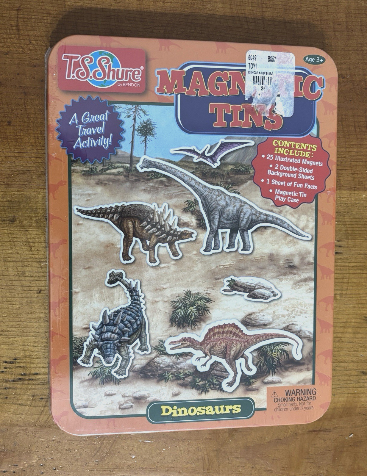T.S. Shure Magnetic Tin Case Dinosaurs 25 Magnets 2 Double Sided Backgrounds NEW